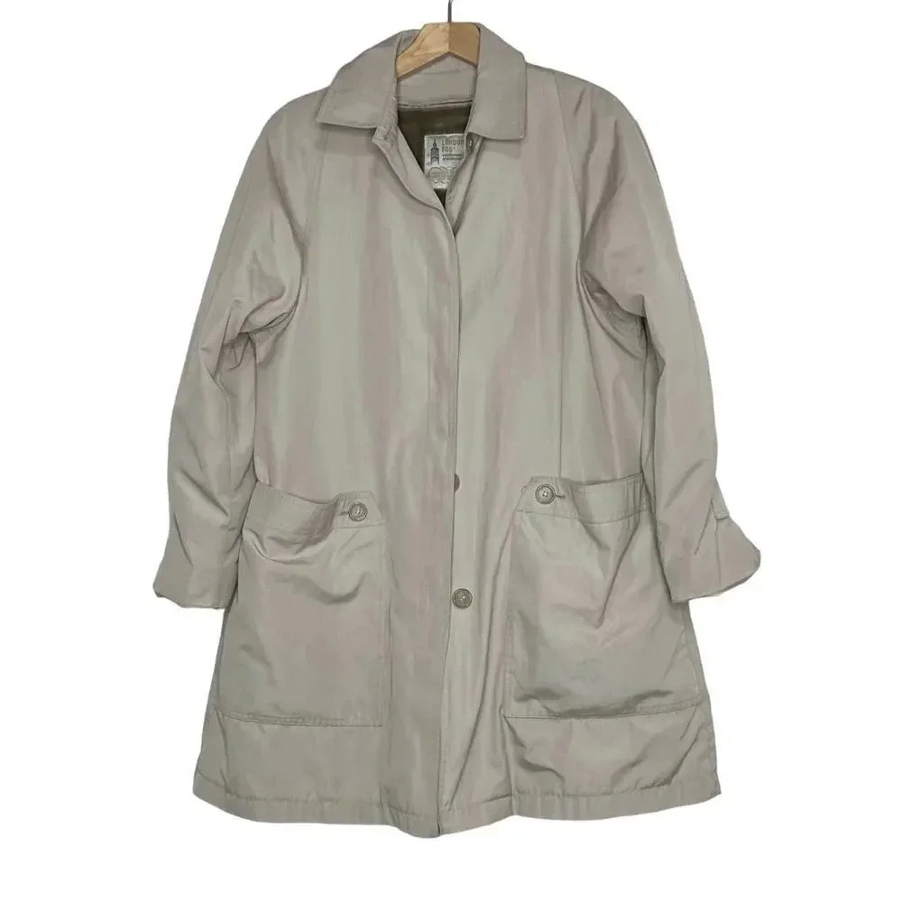 Vintage London Fog Tan Trench Coat Women's 10 Raincoat with Removal Liner